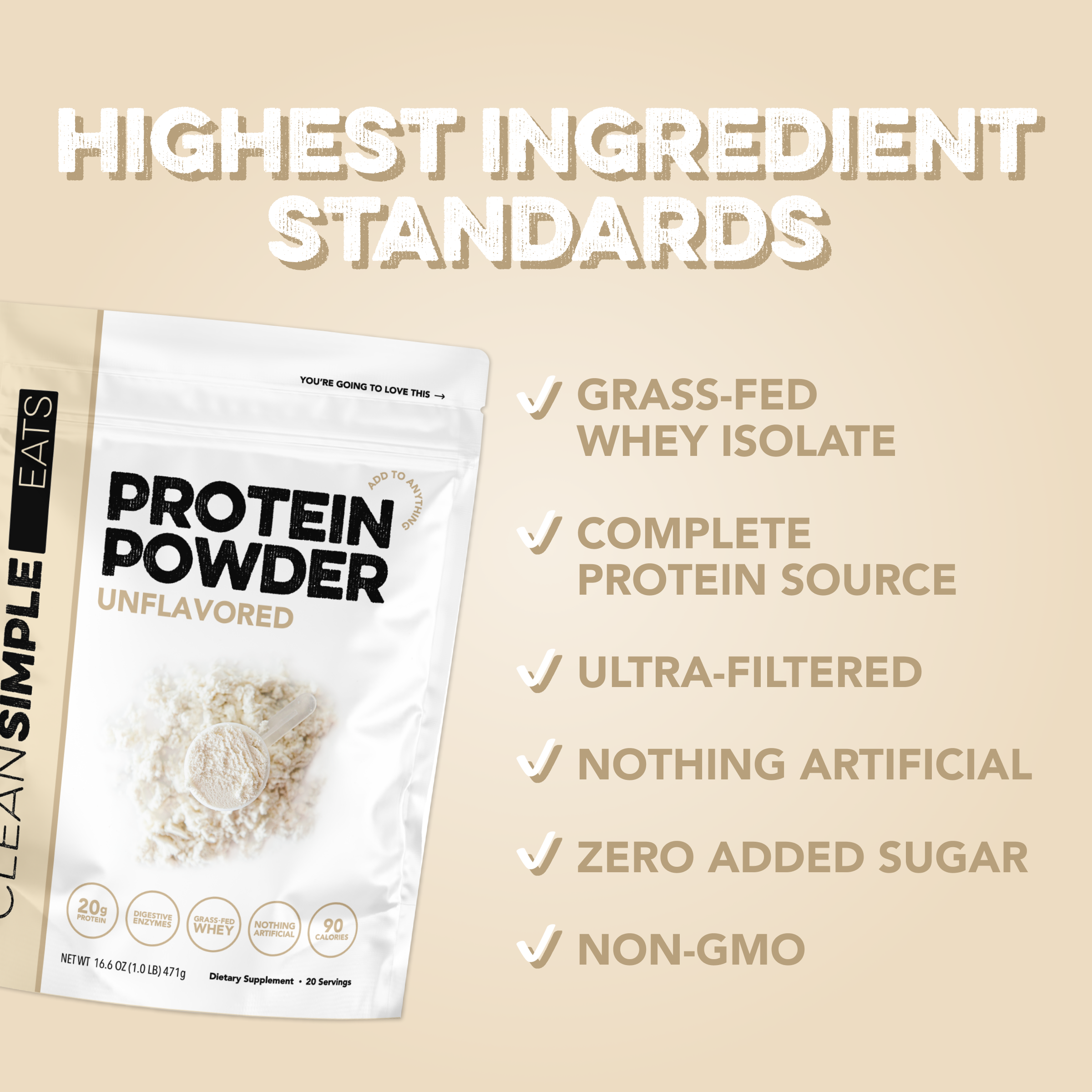 Protein Powder: Unflavored (20 Serving Bag)